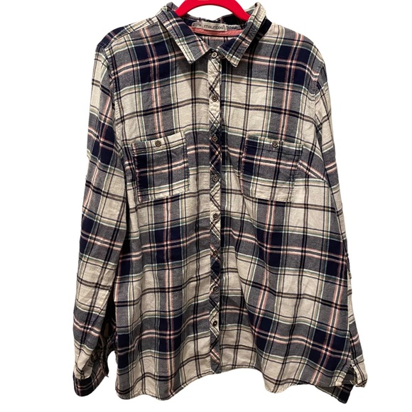 Maurices Plaid Cotton Long Sleeve Button Down with 3/4 Tab Sleeves - Picture 2 of 8